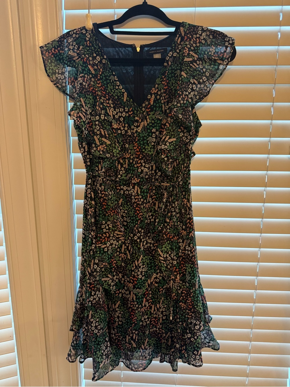 Tommy Hilfiger Womens Ruffle Sleeve Chiffon Dress